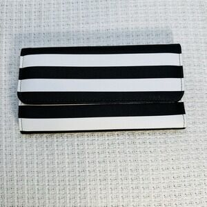 KUT From The Kloth Trifold Clutch Purse Wallet Black & White Striped Snap